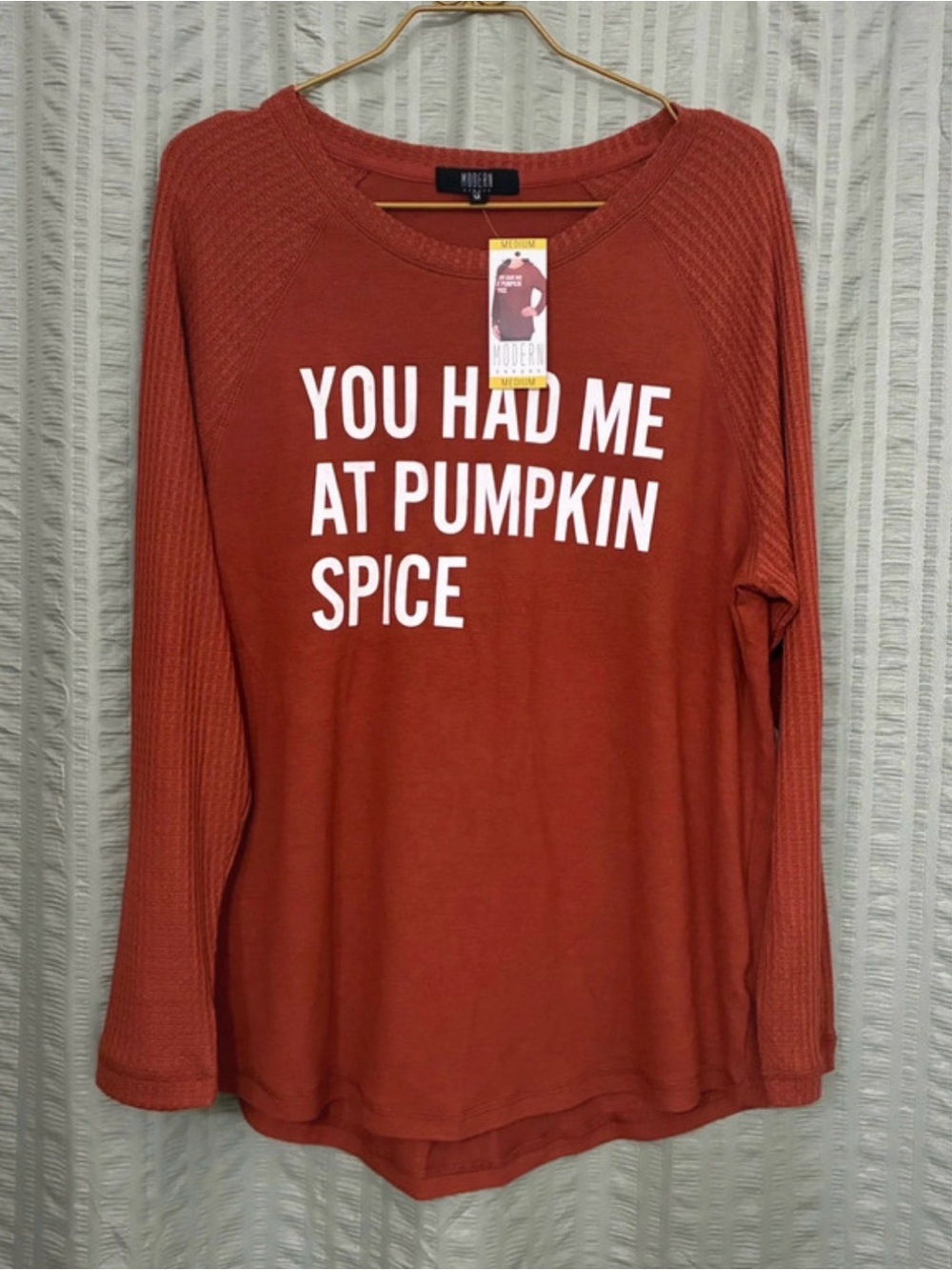 NWT Modern Lux Rust Orange Graphic Scoop Neck Top